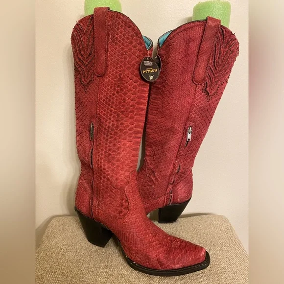 Corral Red Python Tall Top Full Exotic A4194 - Picture 1 of 13